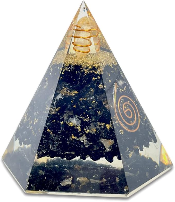 Spiritual Elementz Reiki Energized Chakra Healing Black Tourmaline Hexa Orgone Pyramid with Clear Crystal Gemstone Copper Metal (Stone for a Protective Wall Against The Negative Energies).