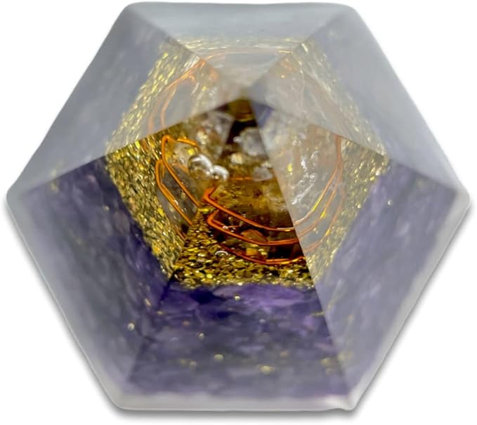 Spiritual Elementz Reiki Charged Chakra Healing Amethyst Hexa Orgone Pyramid with Clear Crystal Gemstone Copper Metal (Stone of Spirituality & Peace of Mind).