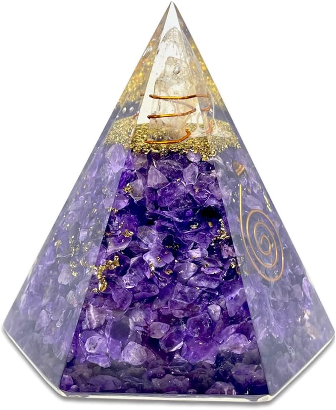 Spiritual Elementz Reiki Charged Chakra Healing Amethyst Hexa Orgone Pyramid with Clear Crystal Gemstone Copper Metal (Stone of Spirituality & Peace of Mind).