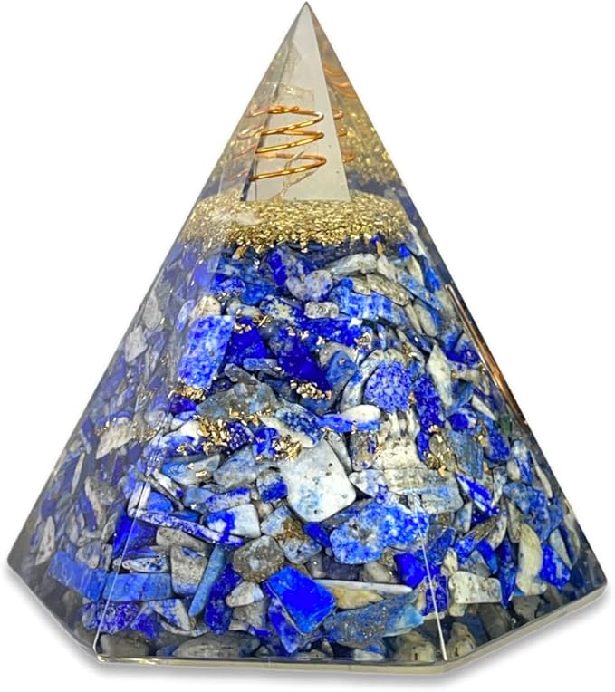 Spiritual Elementz Reiki Charged Chakra Healing Lapis Lazuli Hexa Orgone Pyramid with Clear Crystal Gemstone Copper Metal (for Balancing & Soul Connection).