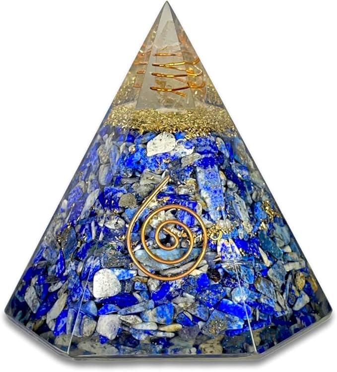 Spiritual Elementz Reiki Charged Chakra Healing Lapis Lazuli Hexa Orgone Pyramid with Clear Crystal Gemstone Copper Metal (for Balancing & Soul Connection).