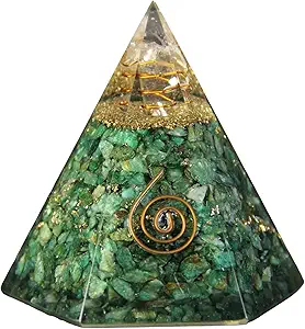 Spiritual Elementz Reiki Charged Chakra Healing Green Aventurine Hexa Orgone Pyramid with Clear Crystal Gemstone Copper Metal (Stone of Completeness).
