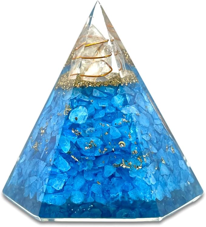 Spiritual Elementz Reiki Charged Chakra Healing Hexa Turquoise Orgone Pyramid with Clear Crystal Gemstone Copper Metal (Stone for Cleanse Your Energy Centers)