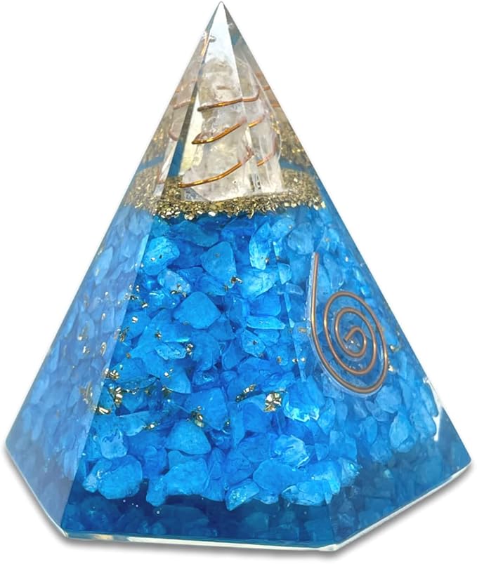 Spiritual Elementz Reiki Charged Chakra Healing Hexa Turquoise Orgone Pyramid with Clear Crystal Gemstone Copper Metal (Stone for Cleanse Your Energy Centers)