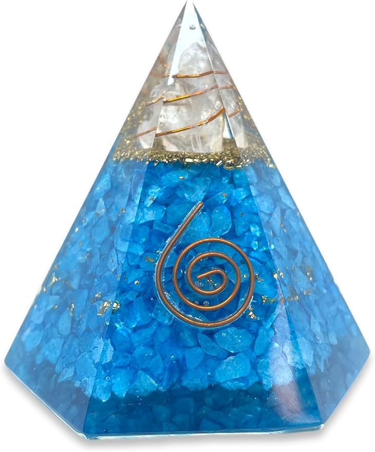 Spiritual Elementz Reiki Charged Chakra Healing Hexa Turquoise Orgone Pyramid with Clear Crystal Gemstone Copper Metal (Stone for Cleanse Your Energy Centers)