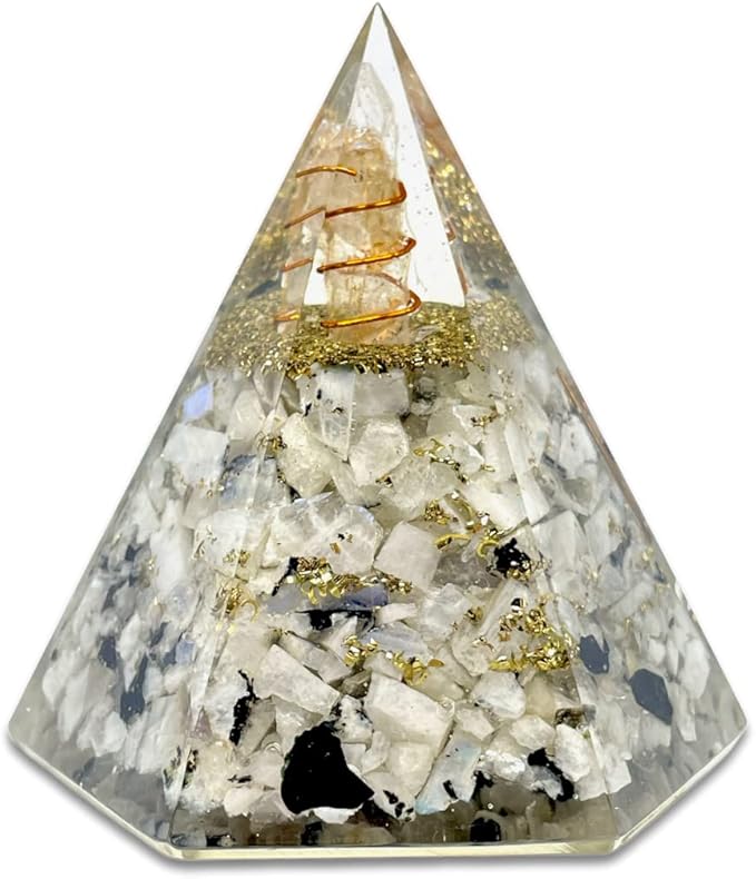 Spiritual Elementz Hexa Rainbow Moon Stone Orgone Pyramid Stone for Healing from Limiting Negative Mind Control