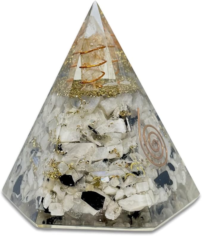 Spiritual Elementz Hexa Rainbow Moon Stone Orgone Pyramid Stone for Healing from Limiting Negative Mind Control