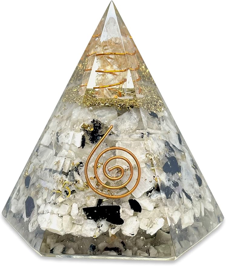 Spiritual Elementz Hexa Rainbow Moon Stone Orgone Pyramid Stone for Healing from Limiting Negative Mind Control