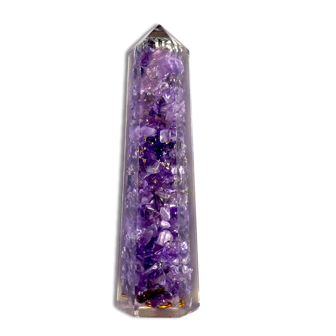 Spiritual Elementz Reiki Charged Chakra Healing Amethyst Tower (Height-11 cm) Gemstone/EMF Protection Meditation Yoga Energy Generator