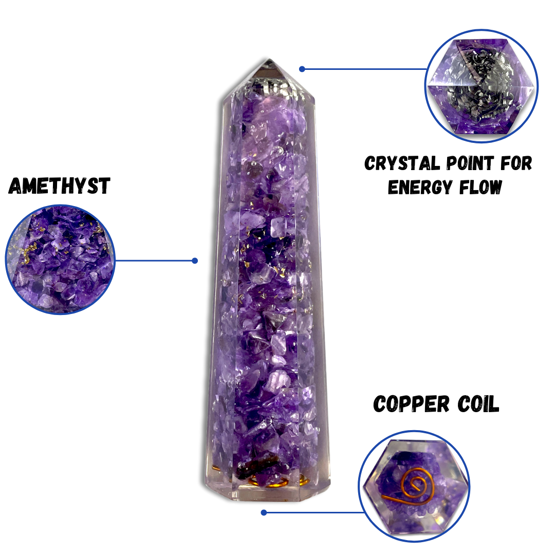 Spiritual Elementz Reiki Charged Chakra Healing Amethyst Tower (Height-11 cm) Gemstone/EMF Protection Meditation Yoga Energy Generator