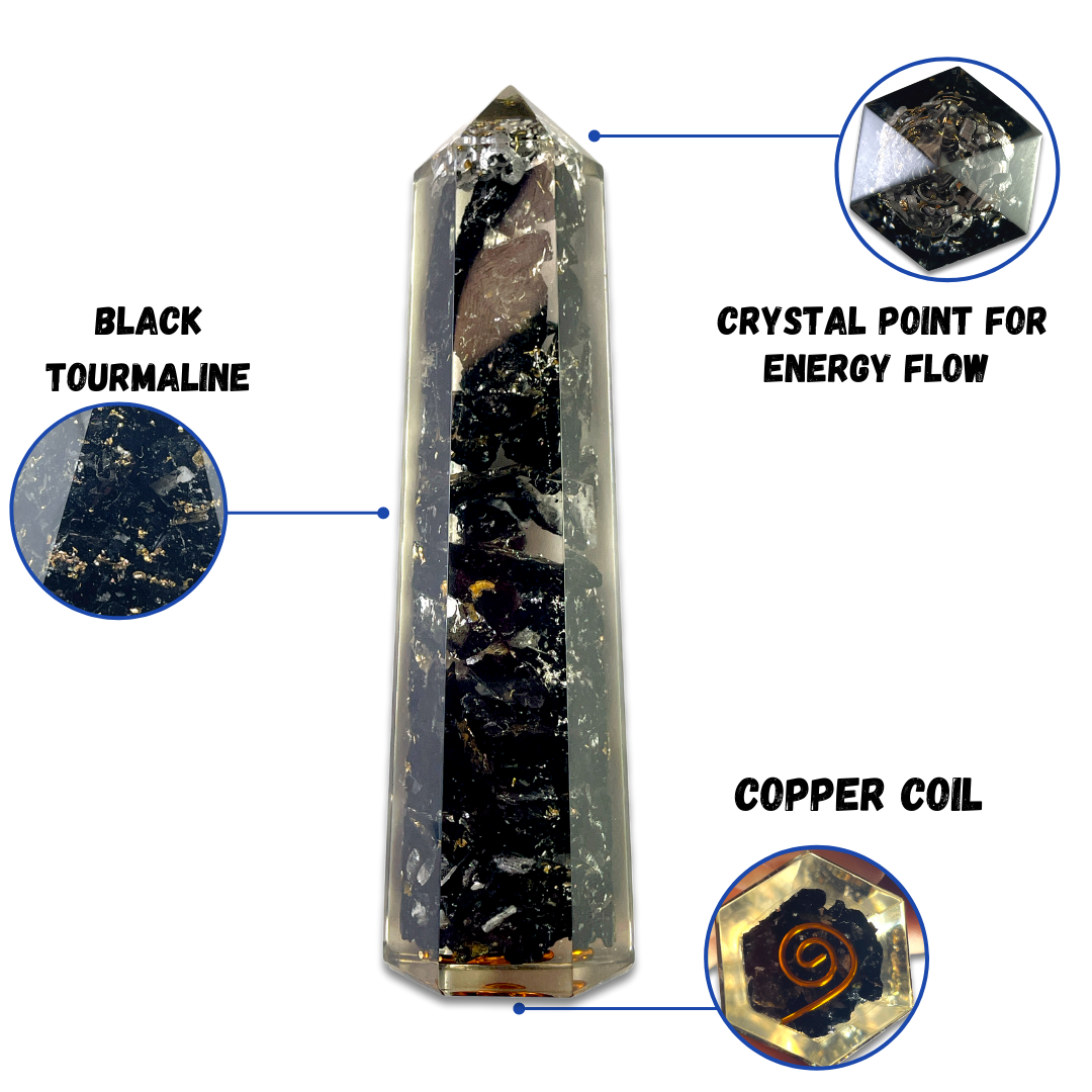 Spiritual Elementz Reiki Charged Chakra Healing Black Tourmaline Tower (Height-11cm) Gemstone