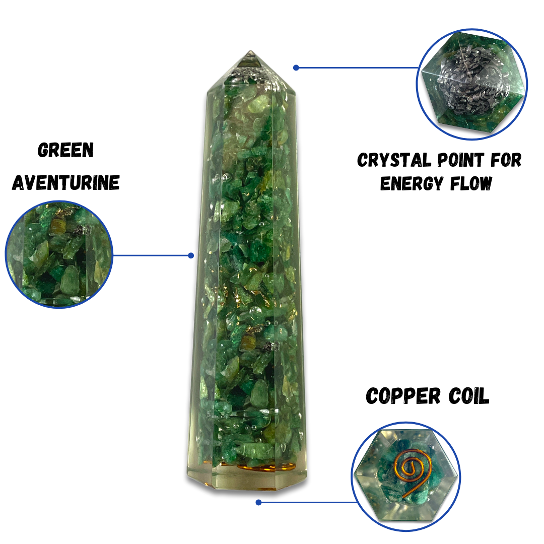 Spiritual Elementz Reiki Charged Chakra Healing Green Aventurine Tower (Height-11cm) Gemstone