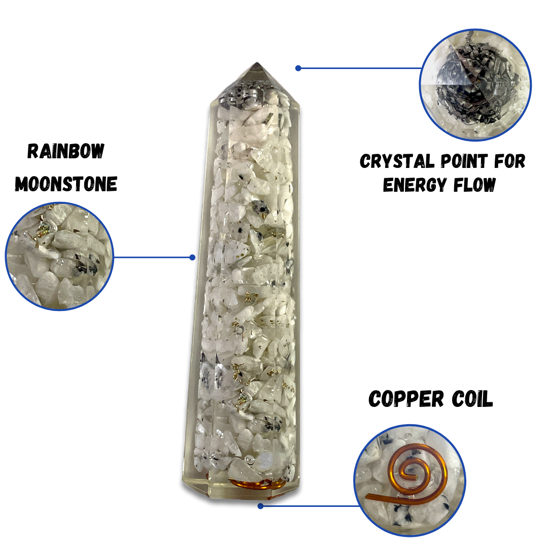 Spiritual Elementz Reiki Charged Chakra Healing Rainbow Moon Stone Tower (Height-11cm) Gemstone