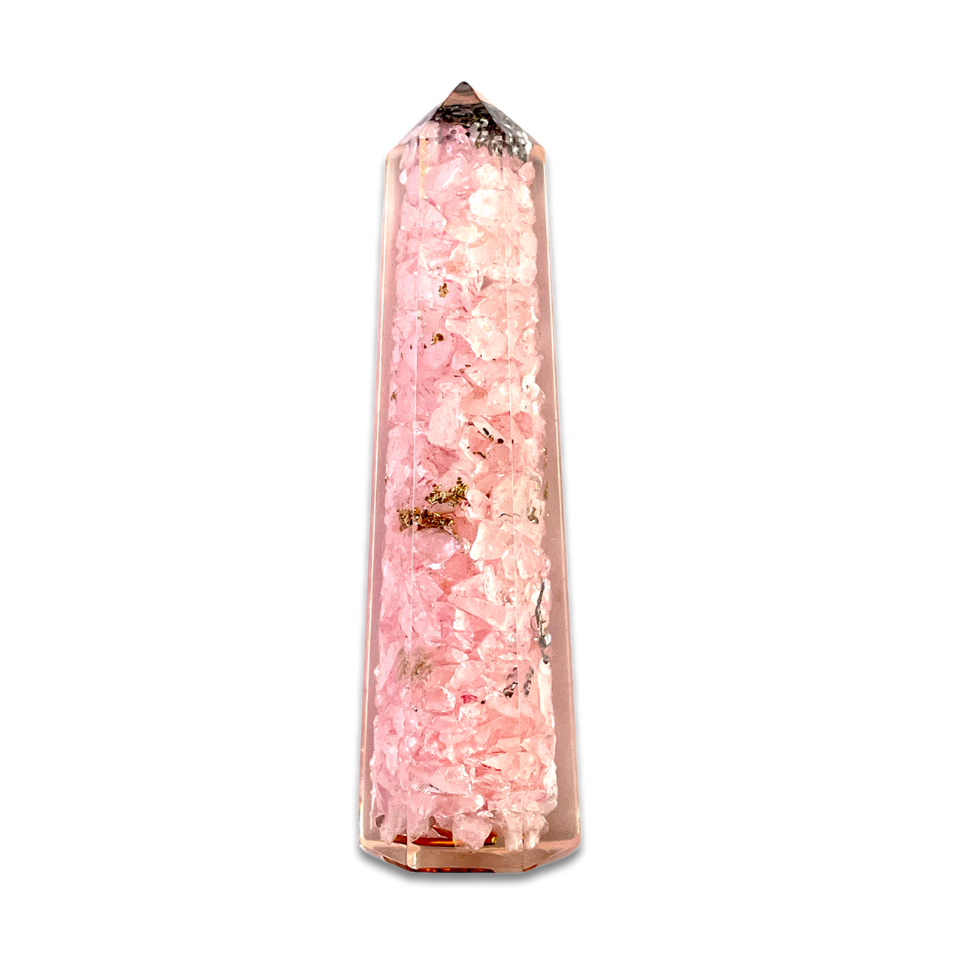 Spiritual Elementz Orgone Tower Rose Quartz Crystal and Healing Stones Reiki Charged Chakra with Clear Gemstone Copper Metal (Stone of Love)