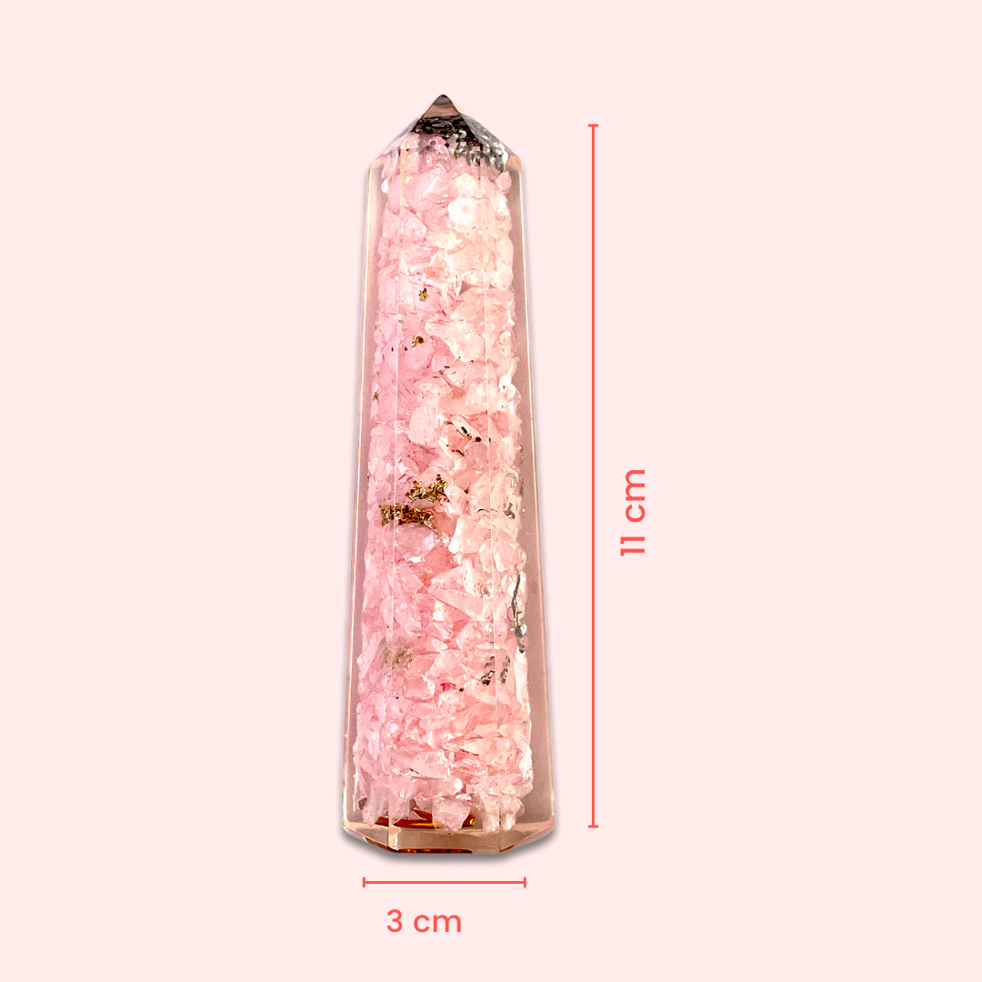 Spiritual Elementz Orgone Tower Rose Quartz Crystal and Healing Stones Reiki Charged Chakra with Clear Gemstone Copper Metal (Stone of Love)