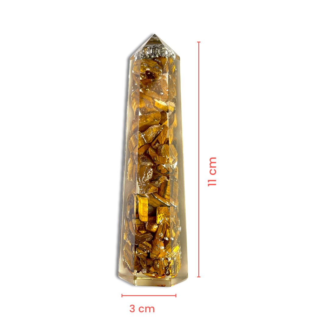 Spiritual Elementz Orgone Tiger Eye Crystal Tower and Healing Stones Reiki Charged Chakra with Clear Gemstone Copper Metal (Stone for Protection & Harmony)