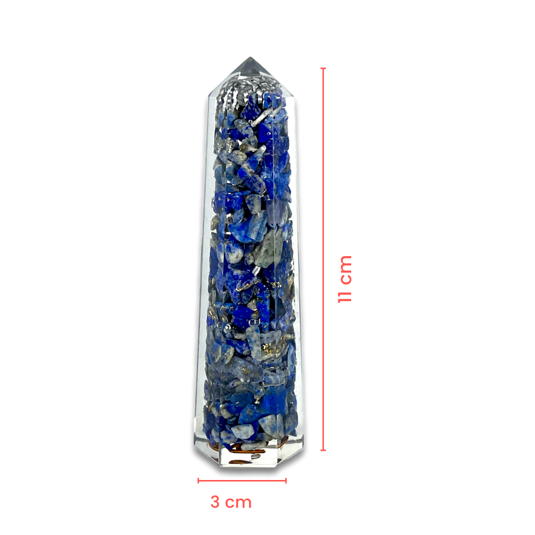 Spiritual Elementz Reiki Charged Chakra Healing Tower Lapis Lazuli Orgone Tower with Clear Crystal Gemstone Copper Metal (for Balancing & Soul Connection).