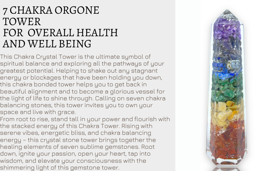 Spiritual Elementz Reiki Charged Chakra Healing Seven Chakra Tower (Height-11cm) Gemstone/EMF Protection Meditation Yoga Energy Generator