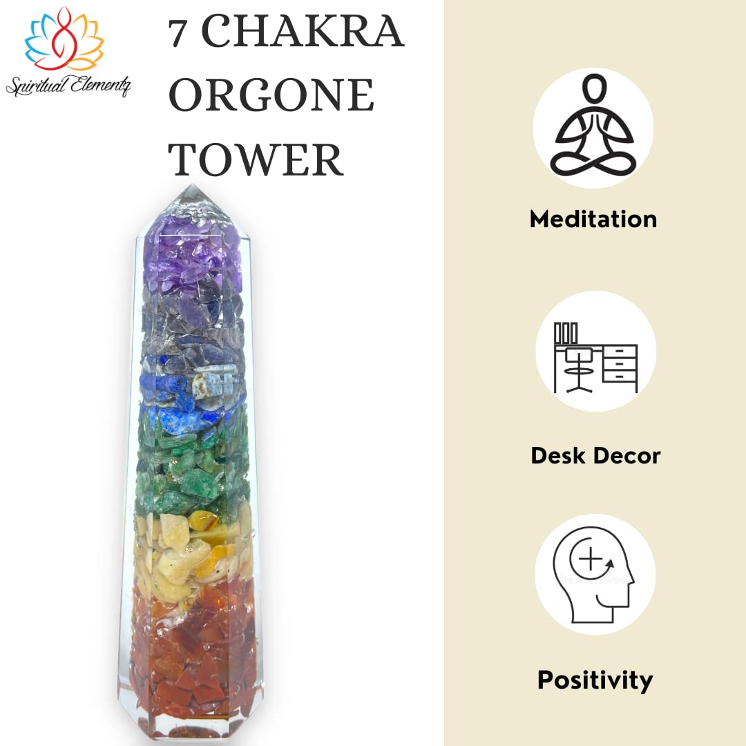 Spiritual Elementz Reiki Charged Chakra Healing Seven Chakra Tower (Height-11cm) Gemstone/EMF Protection Meditation Yoga Energy Generator