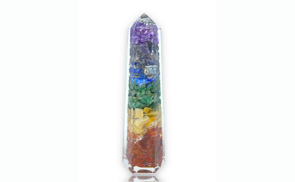Spiritual Elementz Reiki Charged Chakra Healing Seven Chakra Tower (Height-11cm) Gemstone/EMF Protection Meditation Yoga Energy Generator