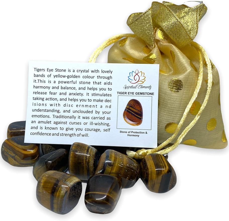Spiritual Elementz Tiger Eye Tumbled Stones for Healing Crystals and Gemstones(200-220 Grams Approx), Natural Tumble Stone, Used as Crystal Therapy, Meditation, Reiki, or as Thumb Stones
