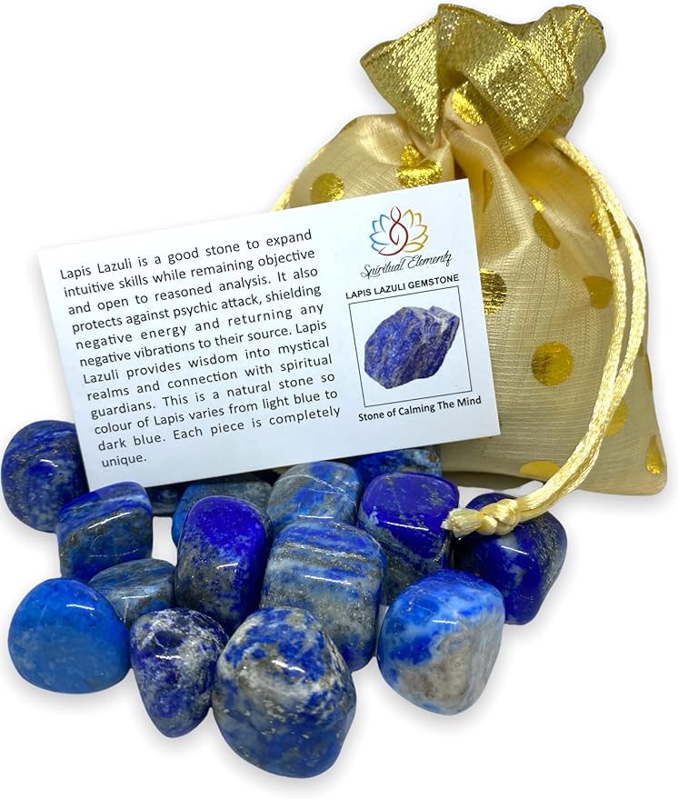 Spiritual Elementz Lapis Lazuli Tumbled Stones For Healing Crystals And Gemstones(200-220 Grams Approx) , Natural Tumble Stone, Used as Crystal Therapy, or as Thumb Stones, Palm Stones & Worry Stone
