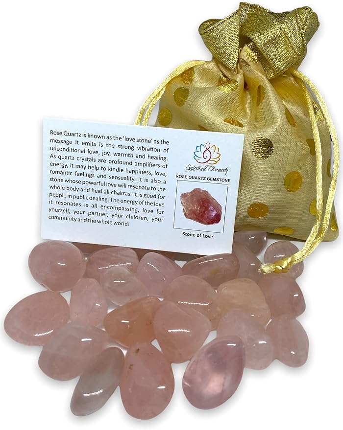 Spiritual Elementz Rose Quartz Tumbled Stones For Healing Crystals And Gemstones(200-220 Grams Approx) , Natural Tumble Stone, Used as Crystal Therapy, or as Thumb Stones, Palm Stones & Worry Stone