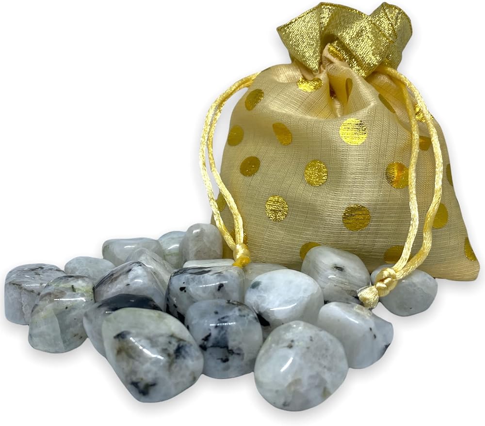 Spiritual Elementz Rainbow Moonstone Tumbled Stones for Healing Crystals and Gemstones(200-220 Grams Approx), Natural Tumble Stone, Used as Crystal Therapy, Meditation, Reiki, or as Thumb Stones