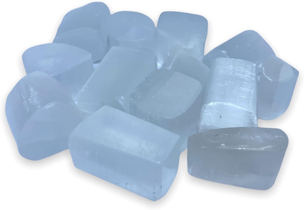 Spiritual Elementz Selenite Tumbled Stones for Healing Crystals and Gemstones (200-220 Grams Approx.), Natural Tumble Stone, Used as Crystal Therapy, Meditation, Reiki, or as Thumb Stones