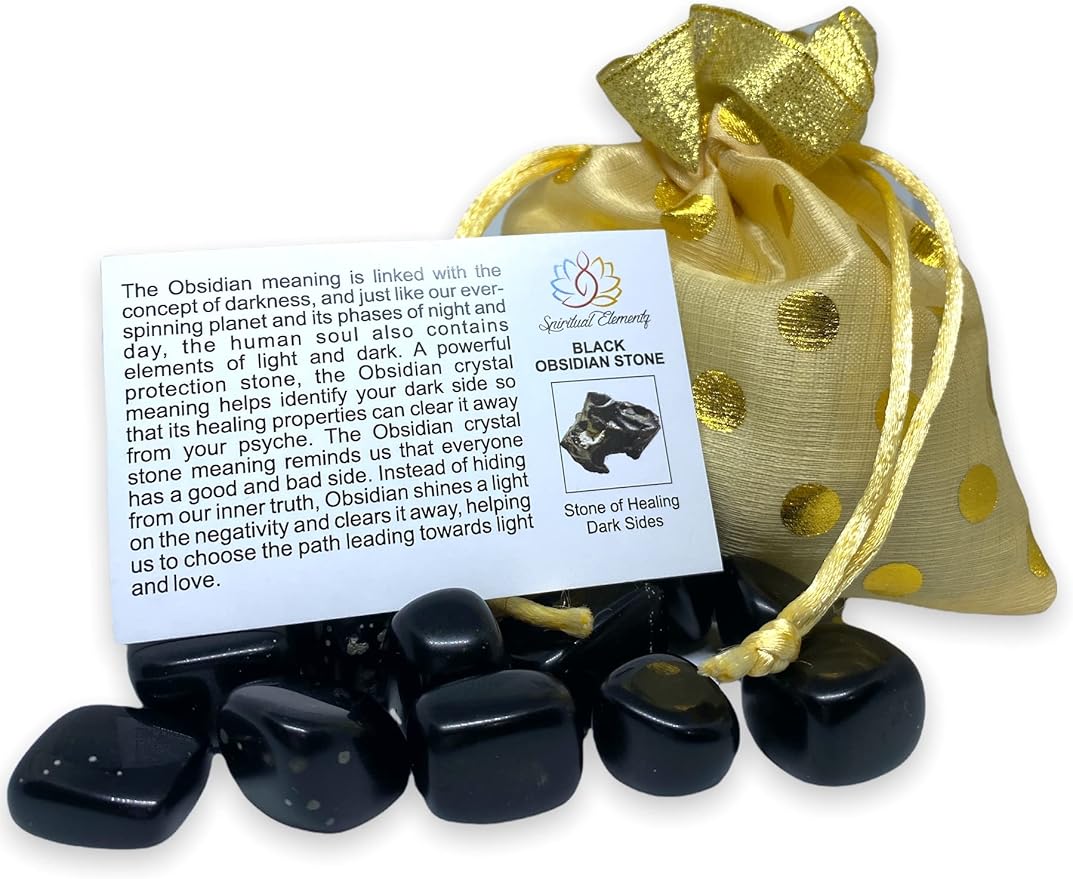 Spiritual Elementz Black Obsidian Tumbled Stones for Healing Crystals and Gemstones (200-220 Grams Approx.), Natural Tumble Stone, Used as Crystal Therapy, Meditation, Reiki, or as Thumb Stones