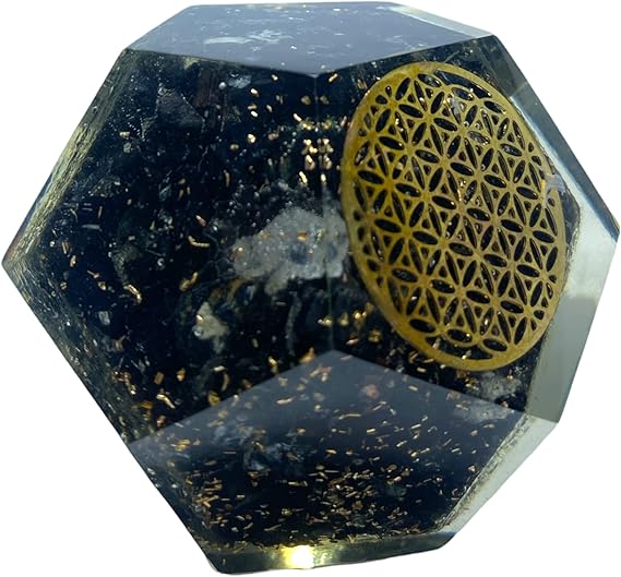 Spiritual Elementz E-Energy Protection Dodecahedron Crystal Orgone Energy Generator Flower of Life Healing Crystal Balancing Chakra (Black Tourmaline)