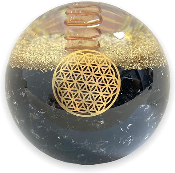 Spiritual Elementz Black Tourmaline Orgonite Crystal Ball Orgone Sphere Energy Generator Flower of Life Healing Crystal Balancing Chakra