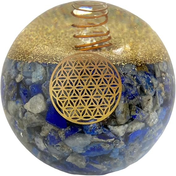 Spiritual Elementz Lapis Lazuli Orgonite Crystal Ball Orgone Sphere Energy Generator Flower of Life Healing Crystal Balancing Chakra