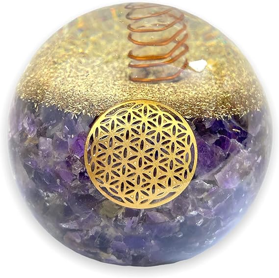 Spiritual Elementz Amethyst Orgonite Crystal Ball Orgone Sphere Energy Generator Flower of Life Healing Crystal Balancing Chakra