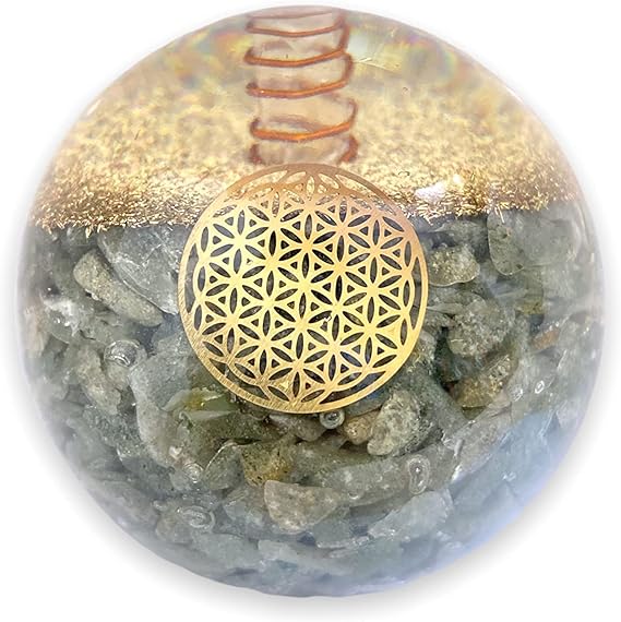 Spiritual Elementz Green Aventurine Orgonite Crystal Ball Orgone Sphere Energy Generator Flower of Life Healing Crystal Balancing Chakra
