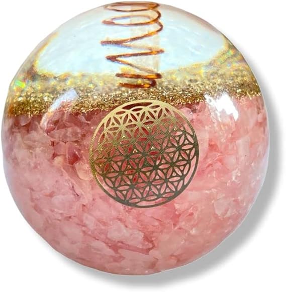 Spiritual Elementz Rose Quartz Orgonite Crystal Ball Orgone Sphere Energy Generator Flower of Life Healing Crystal Balancing Chakra