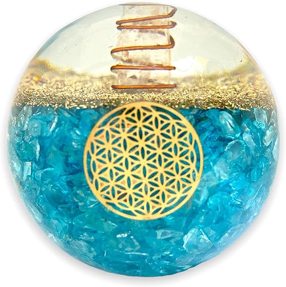 Spiritual Elementz Turquoise Orgonite Crystal Ball Orgone Sphere Energy Generator Flower of Life Healing Crystal Balancing Chakra