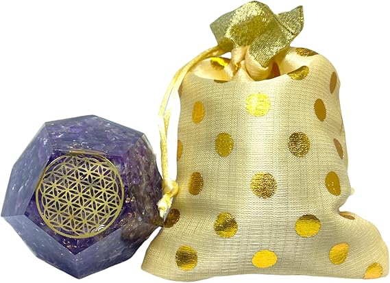 Spiritual Elementz E-Energy Protection Dodecahedron Crystal Orgone Energy Generator Flower of Life Healing Crystal Balancing Chakra (Amethyst)