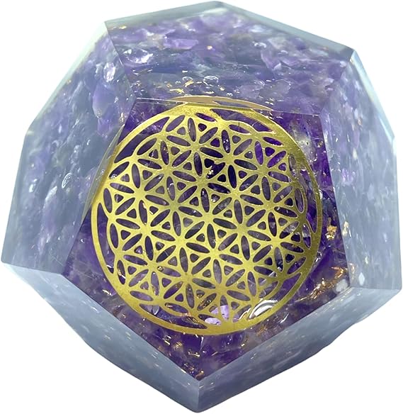 Spiritual Elementz E-Energy Protection Dodecahedron Crystal Orgone Energy Generator Flower of Life Healing Crystal Balancing Chakra (Amethyst)