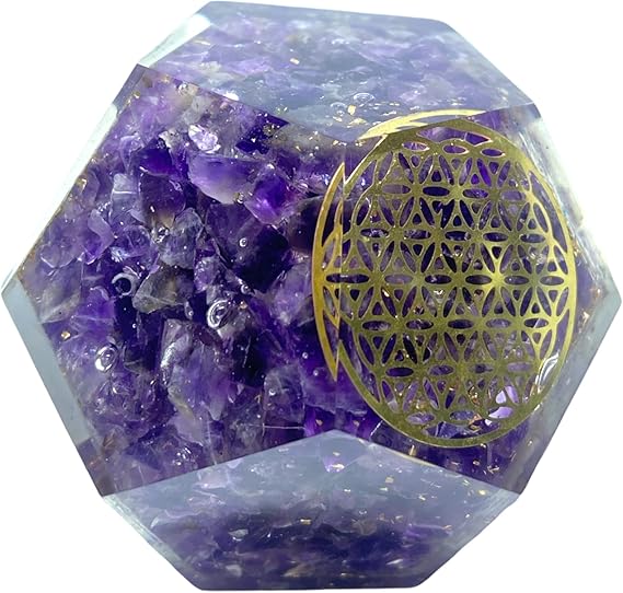 Spiritual Elementz E-Energy Protection Dodecahedron Crystal Orgone Energy Generator Flower of Life Healing Crystal Balancing Chakra (Amethyst)