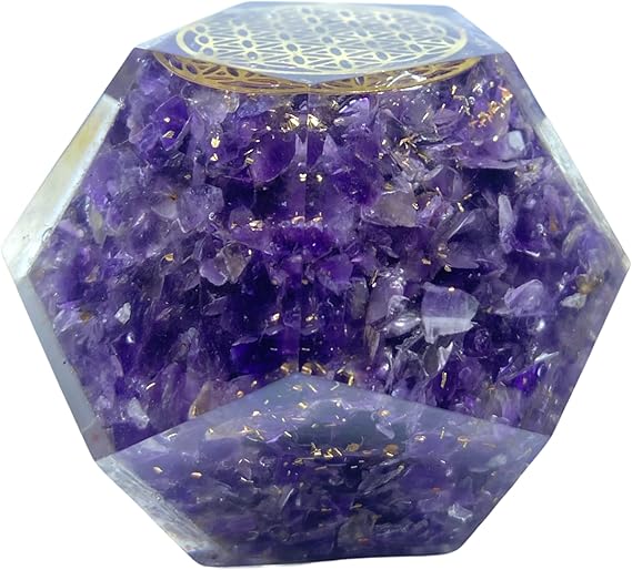 Spiritual Elementz E-Energy Protection Dodecahedron Crystal Orgone Energy Generator Flower of Life Healing Crystal Balancing Chakra (Amethyst)