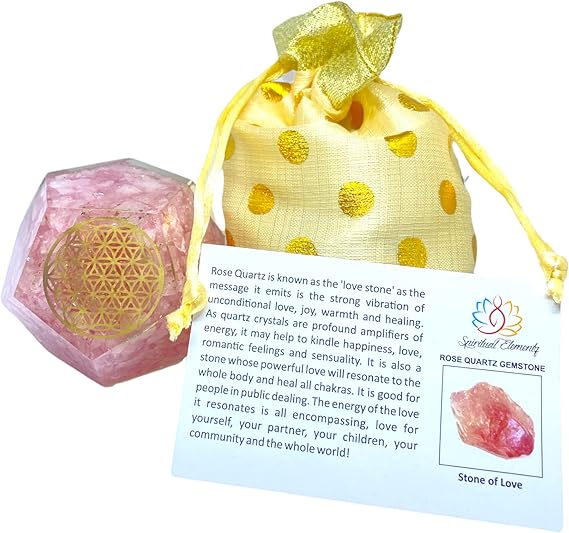 Spiritual Elementz E-Energy Protection Dodecahedron Crystal Orgone Energy Generator Flower of Life Healing Crystal Balancing Chakra (Rose Quartz)