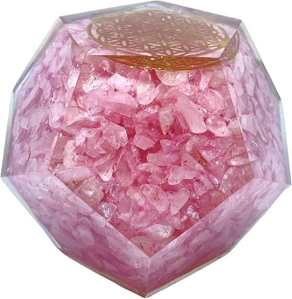 Spiritual Elementz E-Energy Protection Dodecahedron Crystal Orgone Energy Generator Flower of Life Healing Crystal Balancing Chakra (Rose Quartz)