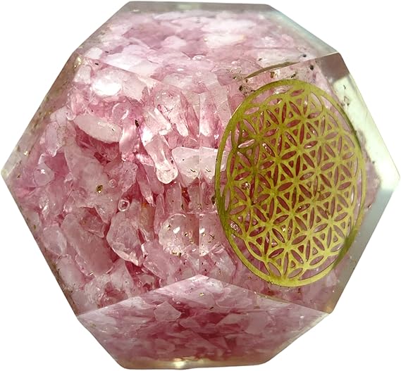 Spiritual Elementz E-Energy Protection Dodecahedron Crystal Orgone Energy Generator Flower of Life Healing Crystal Balancing Chakra (Rose Quartz)
