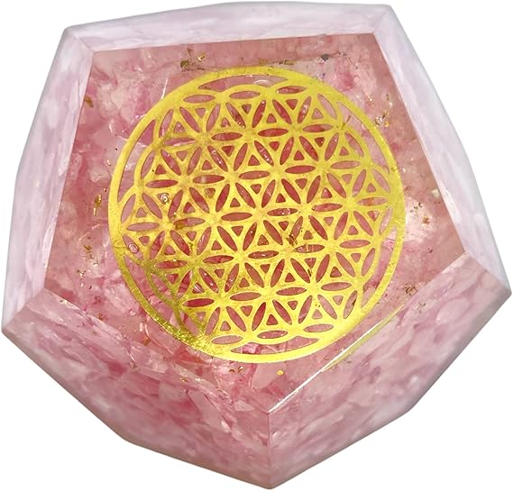 Spiritual Elementz E-Energy Protection Dodecahedron Crystal Orgone Energy Generator Flower of Life Healing Crystal Balancing Chakra (Rose Quartz)