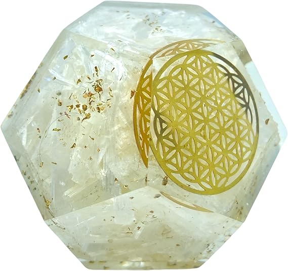 Spiritual Elementz E-Energy Protection Dodecahedron Crystal Orgone Energy Generator Flower of Life Healing Crystal Balancing Chakra (Selenite)