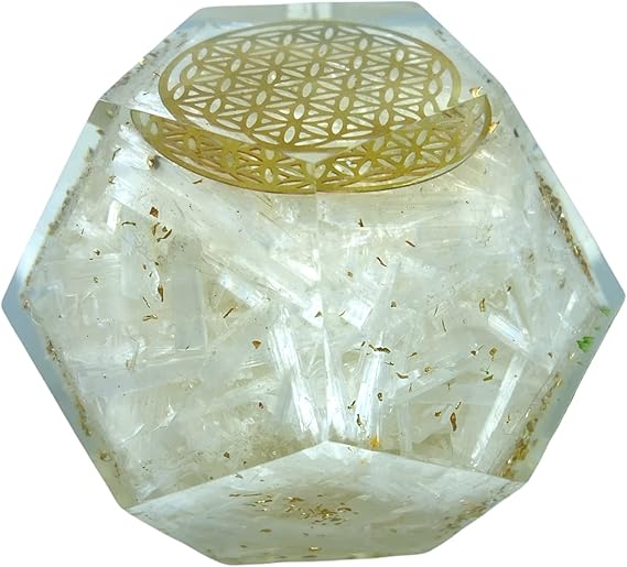 Spiritual Elementz E-Energy Protection Dodecahedron Crystal Orgone Energy Generator Flower of Life Healing Crystal Balancing Chakra (Selenite)