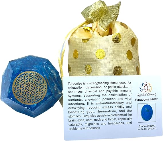 Spiritual Elementz E-Energy Protection Dodecahedron Crystal Orgone Energy Generator Flower of Life Healing Crystal Balancing Chakra (Turquoise)