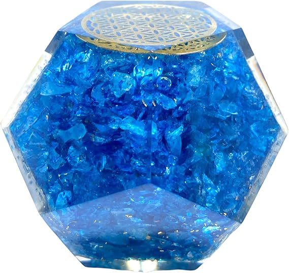 Spiritual Elementz E-Energy Protection Dodecahedron Crystal Orgone Energy Generator Flower of Life Healing Crystal Balancing Chakra (Turquoise)