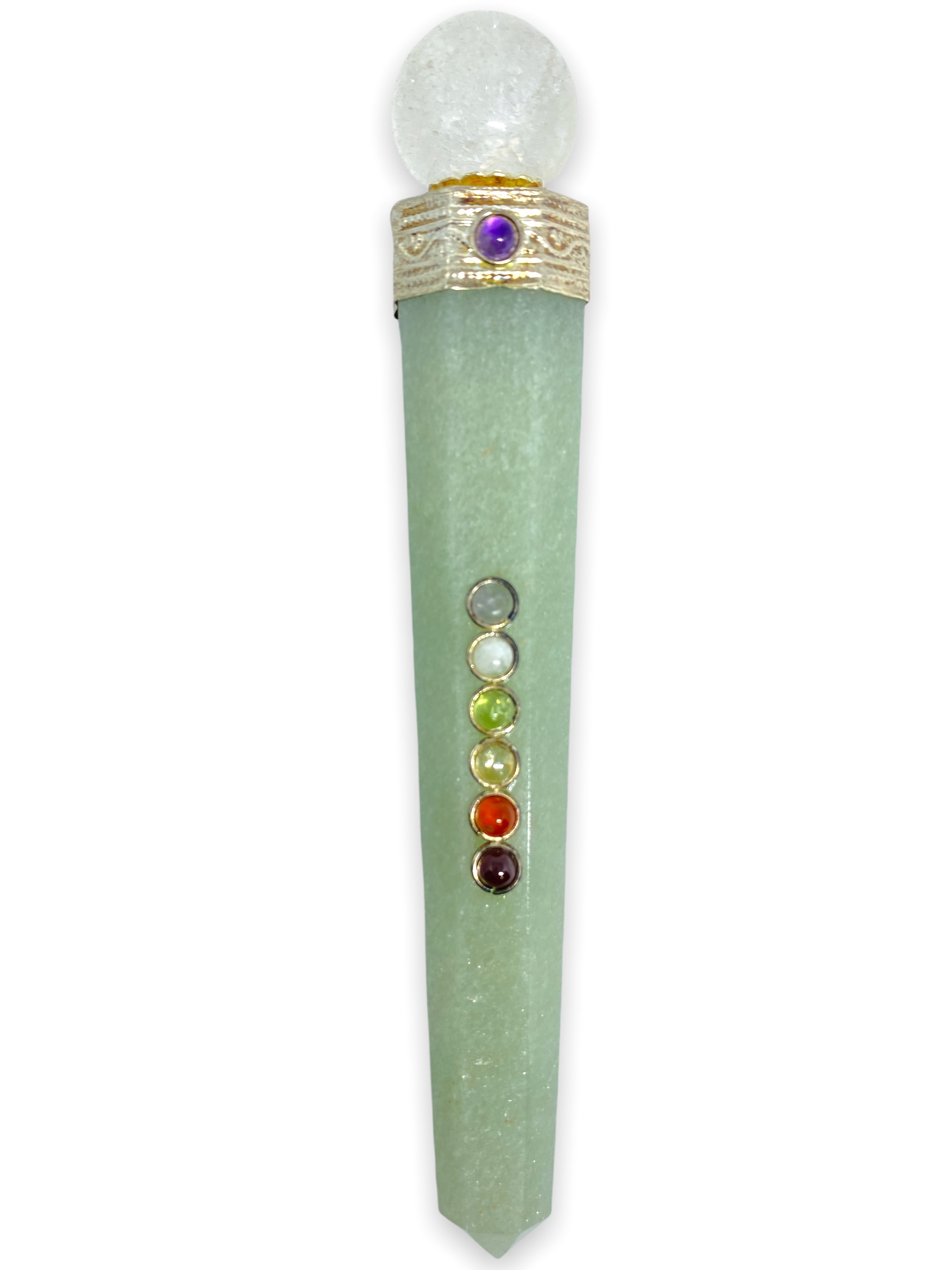 Spiritual Elementz Healing Gemstone Seven Chakra Green Aventurine Wand with Crystal Ball (Height 12-15 Centimeter).